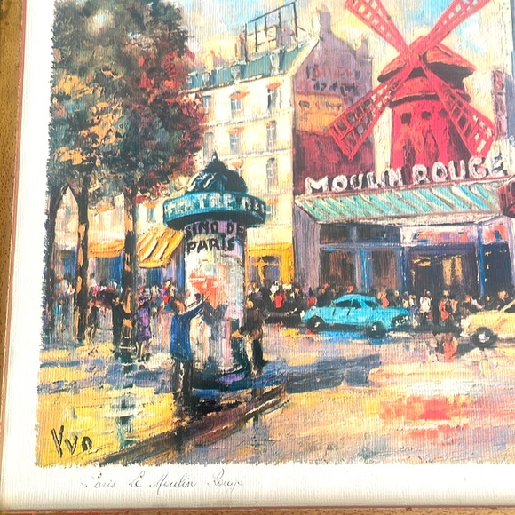 Vintage Paris LE MOULIN ROUGE Art Print - Signed YVO - Gold Wooden Frame - Picture 5 of 10
